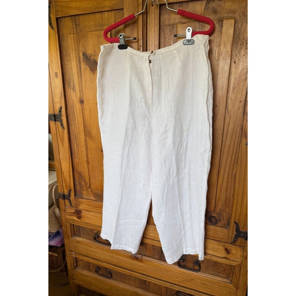 Kiko Comfortable White Linen Button Fly Cropped Pants Size L